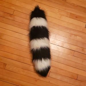 Clip On Cosplay Festi Black & White Striped Faux Fox Tail Raccoon, Lemur